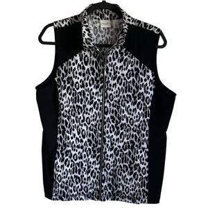Chico’s Weekends Full Zip Vest Sz L Sleeveless Animal Print Lightweight Stretch